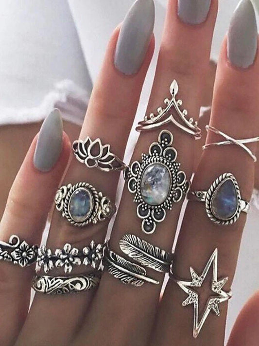 Juego de 11 anillos vintage con diferentes patrones